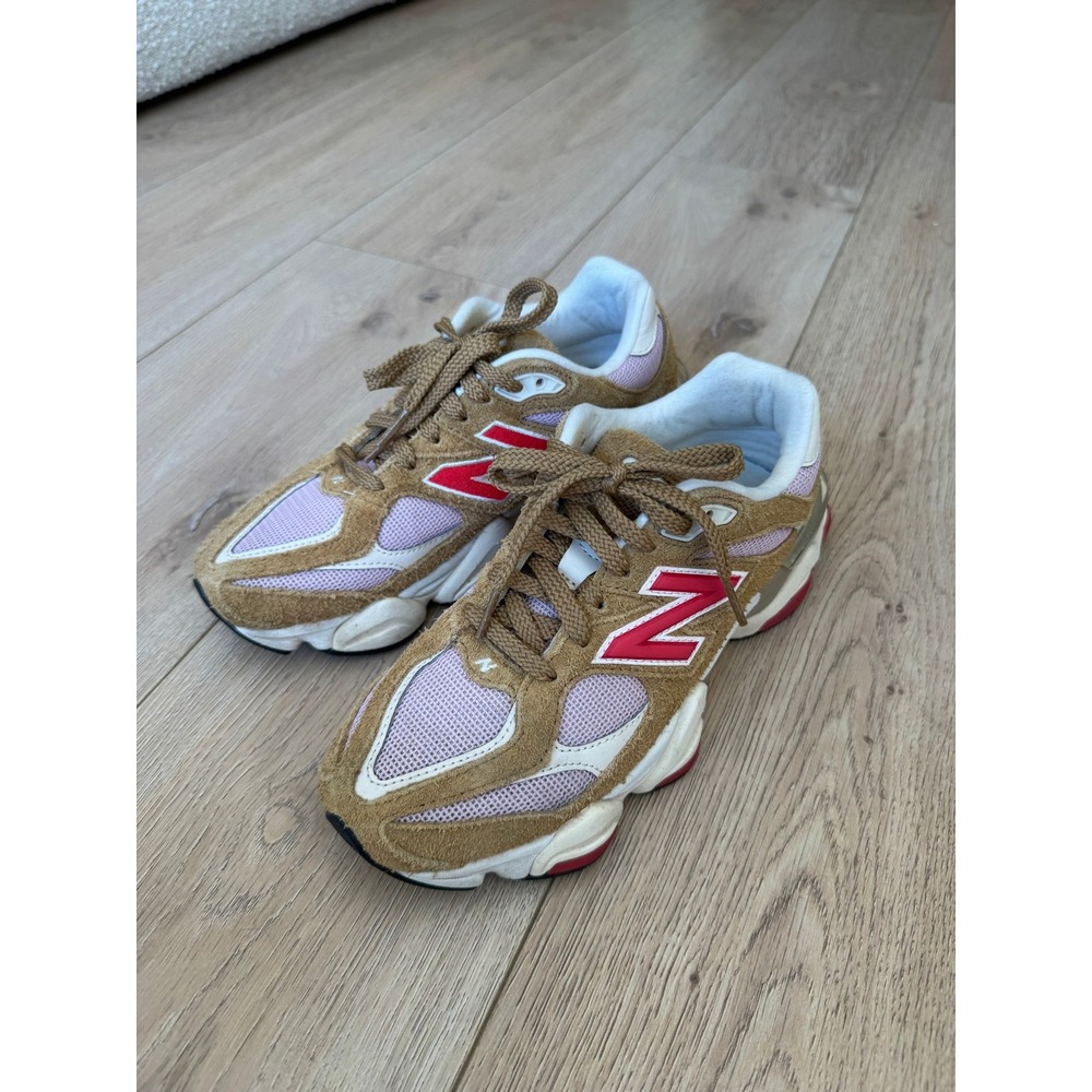 New Balance 9060 Tan Pink Red Suede Chunky Dad Sneakers Womens US 7.5 - Picture 3 of 12